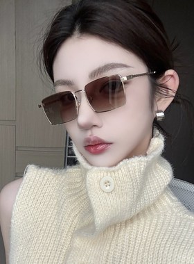 欧美金属老钱风螺纹腿方r形渐变茶色太阳眼镜女潮复古墨镜级网感