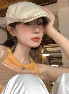 秋冬季英伦风复古前进帽女百搭反戴贝雷帽时尚大头围显脸小帽子潮