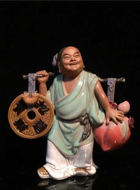 石湾陶瓷公仔财神招财进宝童子家居装饰品客厅书房摆件运财童子