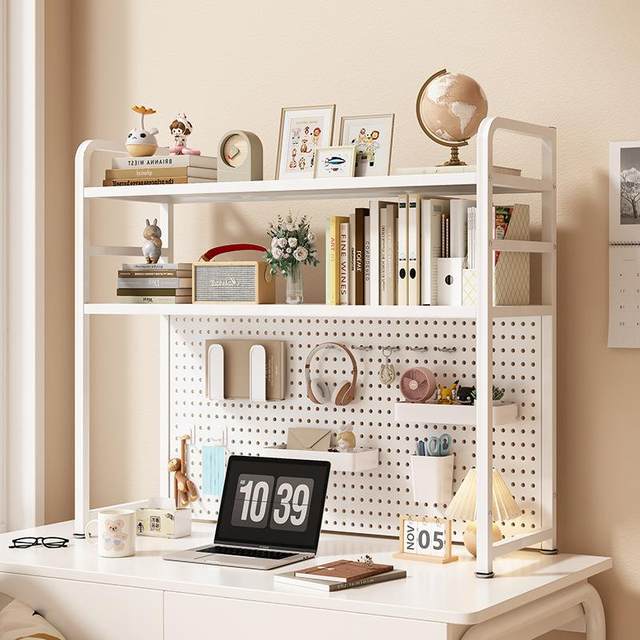 Hole board storage rack desktop bookshelf multi-layer iron art learning table storage rack computer desk grid rack desk rack desk rack