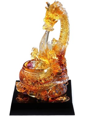 威弗列德客厅办公室玄关水晶装饰品开业礼琉璃龙形流水聚宝盆摆件