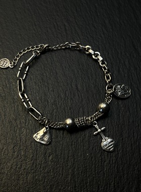 原创复古做旧爱心十字架手链