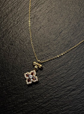 AvoStudio 复古项链-201 四叶草棱链女生轻奢简约气质锁骨链