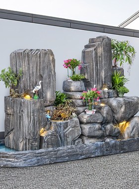 大型庭院鱼池流水景观摆件假山造景酒店阳台花园布置室内装饰水景