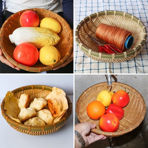 竹编圆簸箕家用烟熏小箩筐仿古晾晒收纳筐洗菜沥水篮水果篮装饰大 - 图2