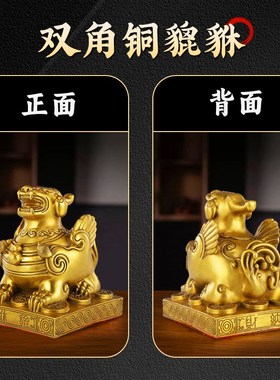 铜貔貅招财摆件一对方底四方皮丘公母大号客厅办公室前台开业礼品