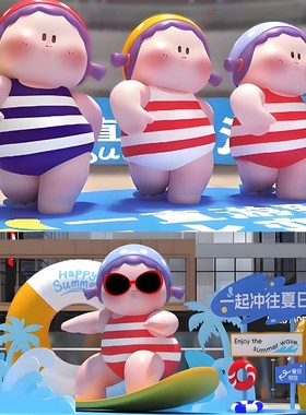 网红卡通吹泡泡女孩摆件游泳馆温泉户外打卡拍照商场美陈装饰小品