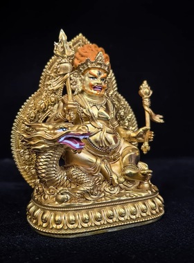白财神/骑龙财神/藏巴拉/赞巴拉/10cm金铜佛像梵天藏传招财摆件