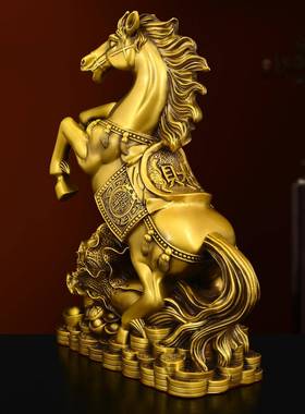 纯铜马上发财摆件铜马到成功摆件铜元宝生肖马铜十二生肖马跃马
