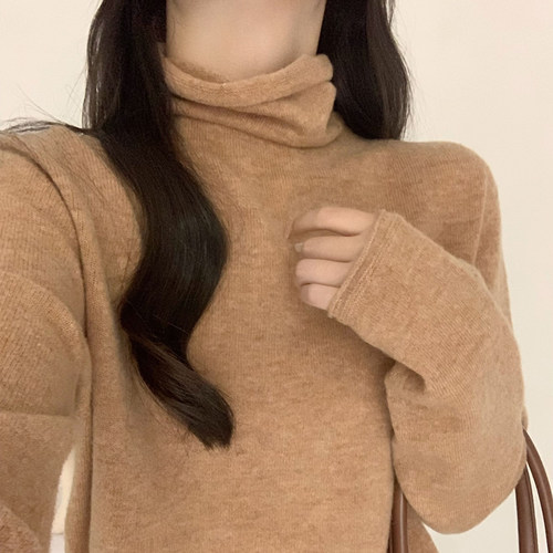 秋冬内搭100%纯羊毛衫女高级感宽松堆堆领打底羊绒针织衫显瘦毛衣 - 图2