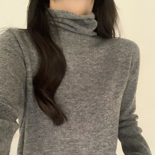 秋冬内搭100%纯羊毛衫女高级感宽松堆堆领打底羊绒针织衫显瘦毛衣 - 图0