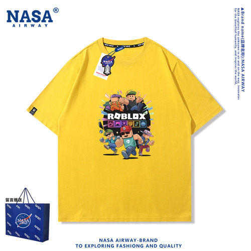 NASA AW彩色虚拟世界roblox罗布乐思游戏周边男女纯棉短袖夏半袖 - 图0