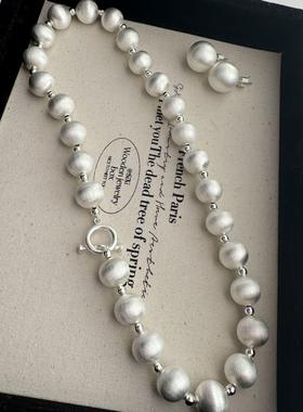 重工银色拉丝圆球OT扣项链耳饰