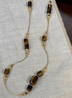 美拉德方块虎眼石毛衣链