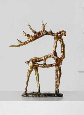 新款直销金色电镀马镂空鹿摆件家居客厅办公室软装摆设树脂工艺品