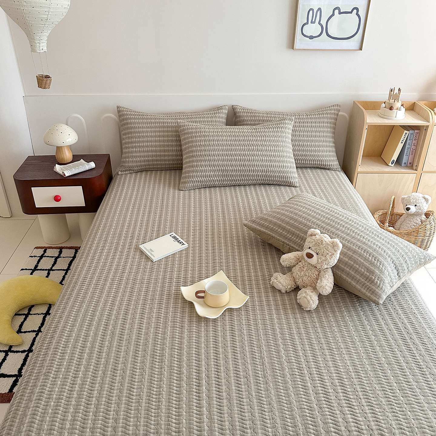 A类全棉水洗棉夹棉床盖单件格子轻奢简约风床盖床褥子三件套纯棉,淘宝优惠券,粉丝福利购,淘宝优惠卷