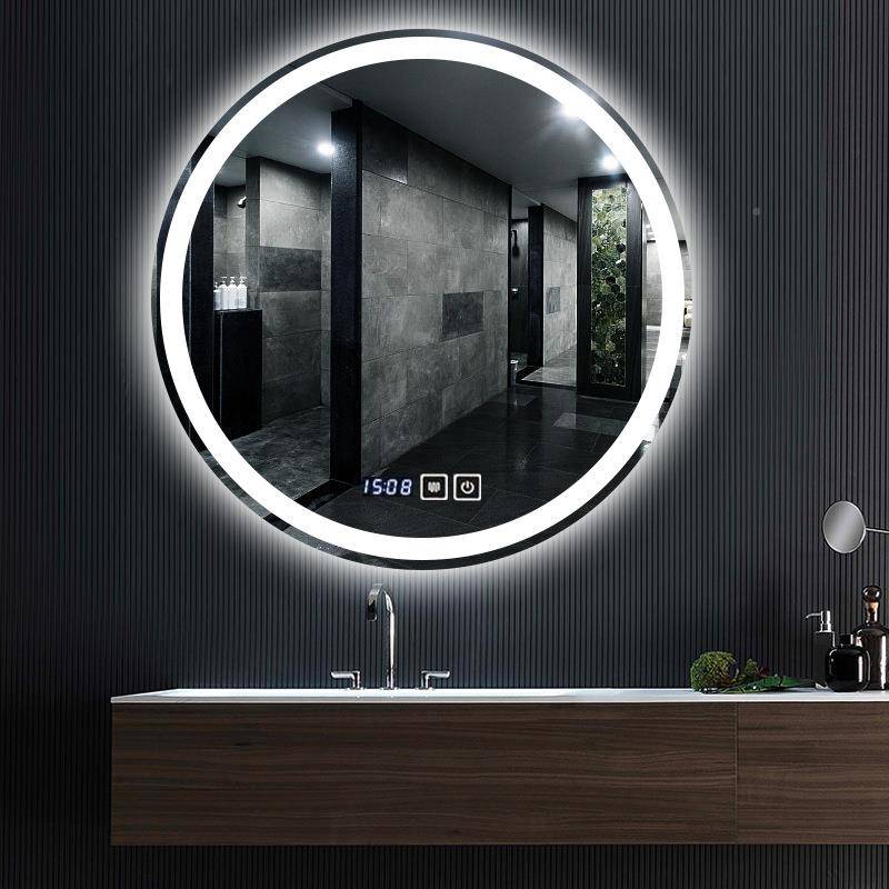 能厂酒家直销leWFZd智灯镜店宾馆浴室圆形智壁挂无框能浴室发光镜 - 图1