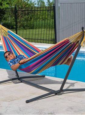 厂家直销爆营款野床吊支架便携式条纹帆布吊床野081营羊角支架