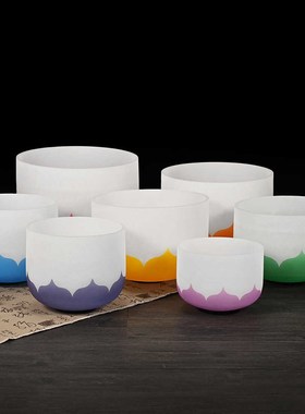 水晶钵音碗颂钵瑜伽梵音钵水晶摆件钵套装消磁水晶音乐碗七色莲花