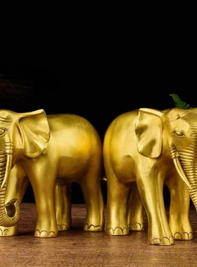 纯铜大象摆件一对招财吸水象福财铜象工艺品办公室客厅装饰品大号