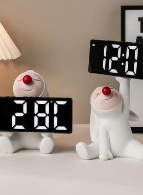 创意兔子钟饰品数码智能小闹钟儿童房桌面电子钟卧室表钟