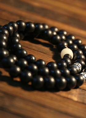 一条手工 黑檀木佛珠108颗手串檀香古风个性男女多圈手链8mm