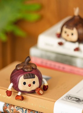 山竹多妹/水果可爱实木摆件可爱创意可爱车载书房装饰件龙年礼物