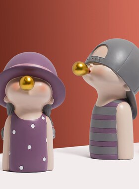 吹泡泡男孩女孩客厅酒柜玄关桌面创意摆件家居卧室电视柜装饰品