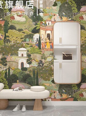 中古卫生间自粘贴纸防水壁纸屏风改造壁画餐厅背景墙南洋卧室墙纸