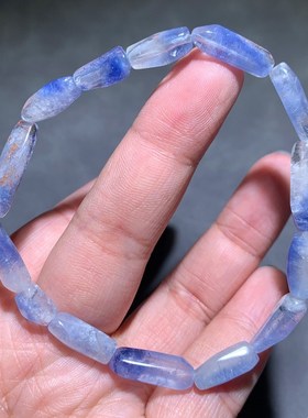 天然冰种蓝线石随形单圈手链女蓝绒晶水晶蓝发晶手串送礼物饰品女