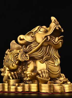纯铜貔貅摆件金钱元宝福财貔貅公母一对家居办公室收银台装饰铜
