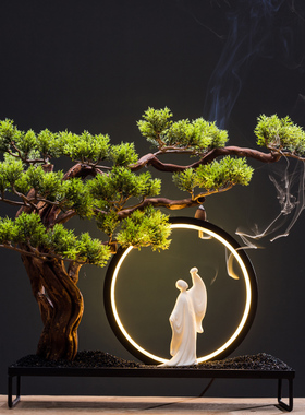 灯圈禅意摆件迎客松家居装饰客y厅玄关办公室桌面摆设开业礼品软