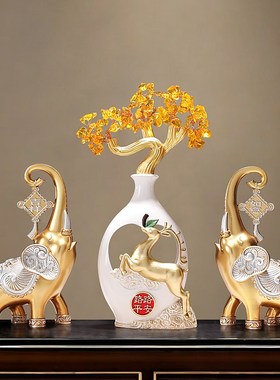 发财树大象摆件一对客厅摇钱树办公室酒柜装饰品乔迁新居开业礼物