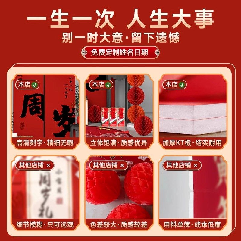 中式周岁生日布置场景装饰kt板女男孩抓周氛围背景墙网红套装用品,淘宝优惠券,粉丝福利购,淘宝优惠卷