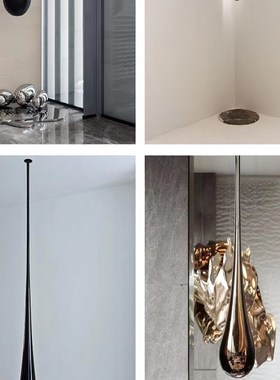 水滴吊顶装饰品不锈钢底座摆件酒店别墅大堂售楼处玻璃钢水滴雕塑