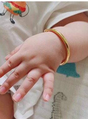 金包银古法推拉手镯婴儿宝宝素圈可调节活口手环小孩满月女友礼物