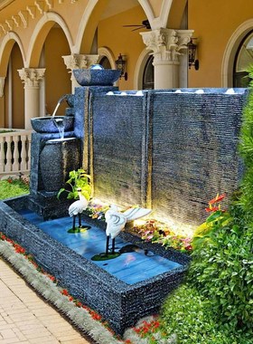 招财欧式假山流水喷泉水幕墙公司装饰摆件流水墙别墅鱼池庭院造景