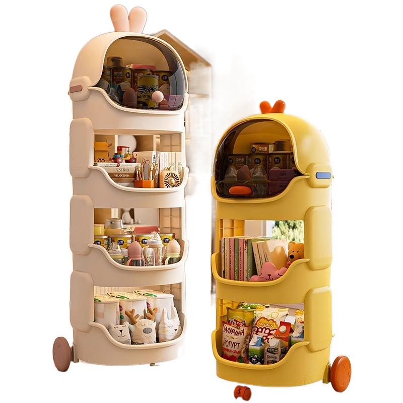 小推车置物架家用卡通收纳柜卧室客厅带轮储物架宝宝玩具专用柜子 - 图3