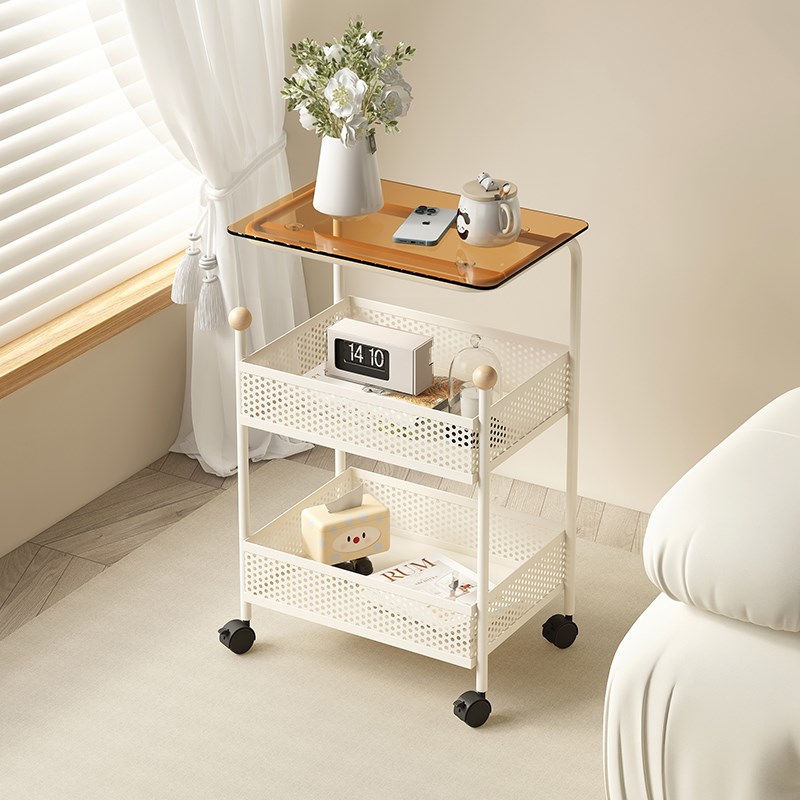 奶油风客厅沙发边几简约小茶几网红小推车收纳架铁艺床头柜置物架 - 图0