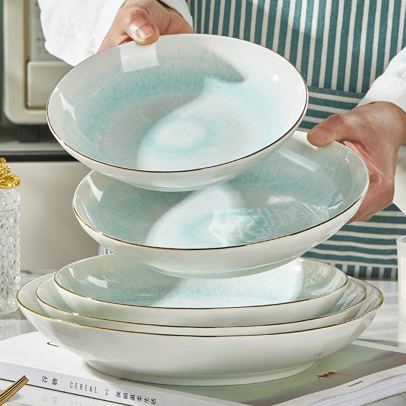 盘子家用菜盘釉下彩陶瓷餐具加厚加深圆盘防烫米饭碗盘碟套装家用,淘宝优惠券,粉丝福利购,淘宝优惠卷