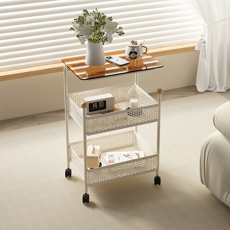 奶油风客厅沙发边几简约小茶几网红小推车收纳架铁艺床头柜置物架 - 图1