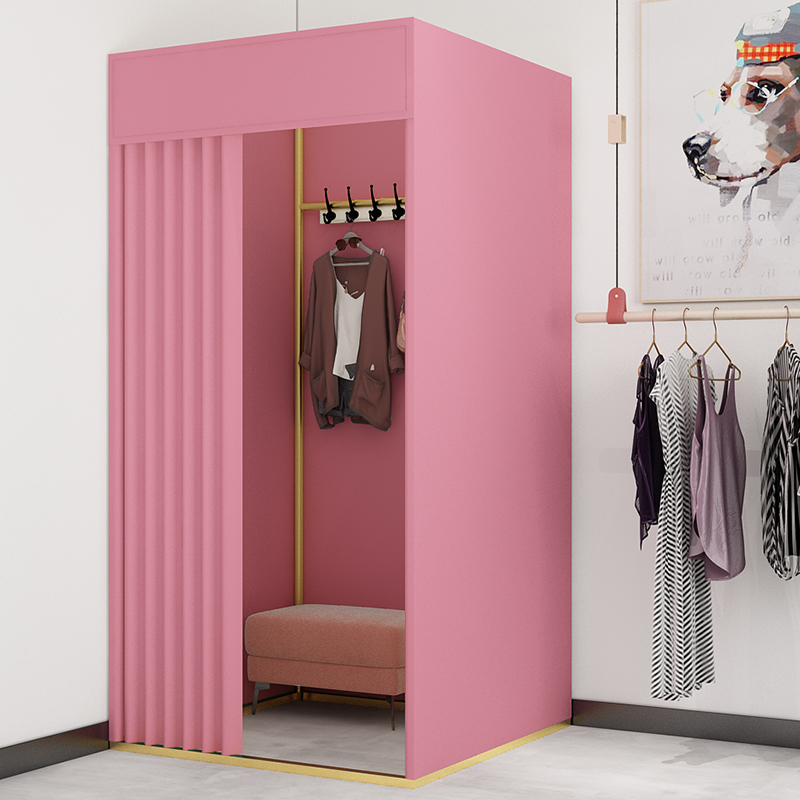 服装店移动试衣间门帘临时活动简易更衣室轨道便携式换衣间展示架 - 图3