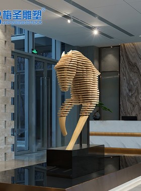 酒店大堂大厅落地摆件木马雕刻艺术品售楼处大型装修饰实木工艺品