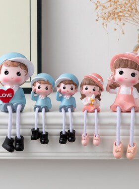 卡通吊脚娃娃墙面隔板客厅电视柜装饰F摆件 一家五口可爱儿童摆件