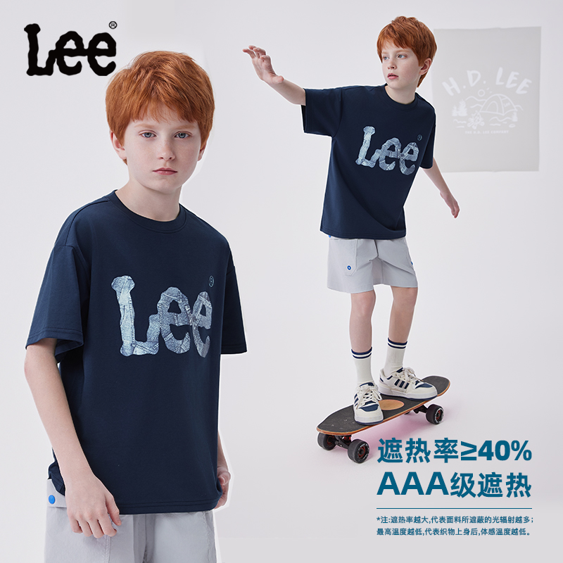 Lee Kids新款夏印花涂鸦LOGO经典短袖T恤打底男女同款透气舒适 - 图0