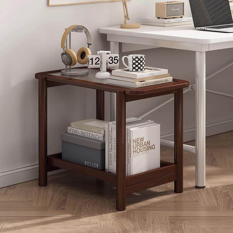 实木边几客厅家用沙发旁双层玻璃小茶几简约现代方形小桌子置物架 - 图1