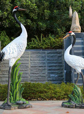 户外仿真仙鹤摆件假山水池鱼池造景丹顶鹤装饰玻璃钢雕塑花园庭院