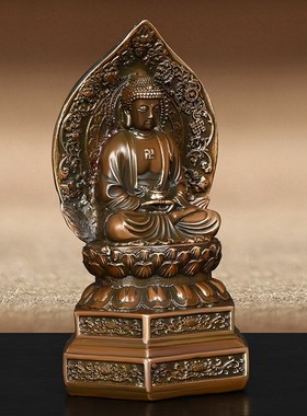 速发黄铜西方三圣佛像摆件观世音家萨阿弥陀佛大势至菩萨菩居面桌