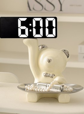 速发收奶油风入户进门玄关熊纳摆件置钟装饰品软装高级时物架