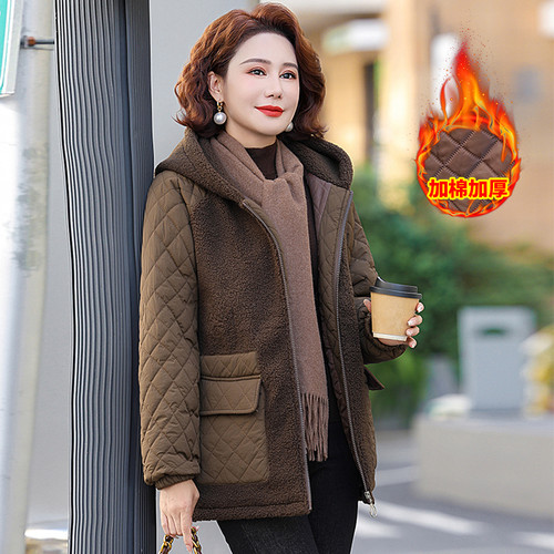 妈妈冬装棉服颗粒绒2025外套新款保暖棉衣洋气中老年连帽加厚棉袄 - 图2